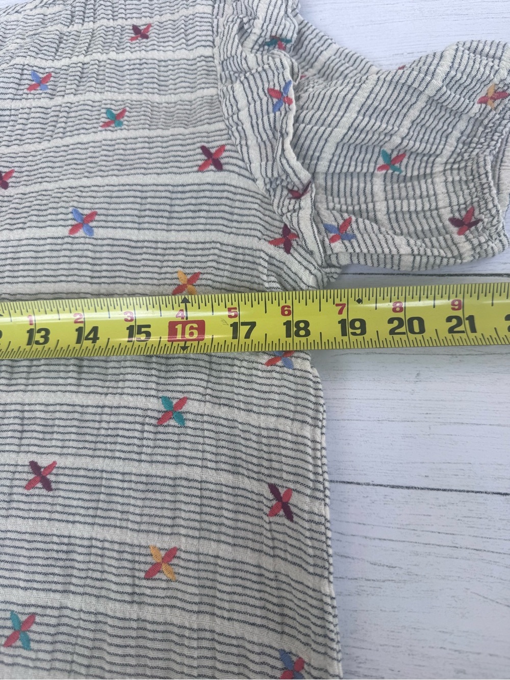 THML Size Small to Med Linen Blend Striped Embroidered Ruffle Sleeve Top Boho - Picture 6 of 11